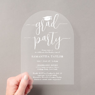 Invitaciones Acrílicas Moderno blanco de moda guión fiesta de graduación 