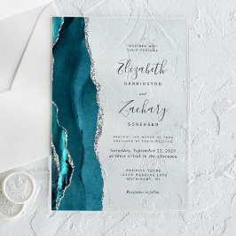 Invitaciones Acrílicas Moderno Boda de Agate de Plata Azul Verde azulado