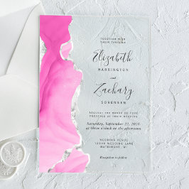 Invitaciones Acrílicas Moderno Boda de Agate de Plata Rosa