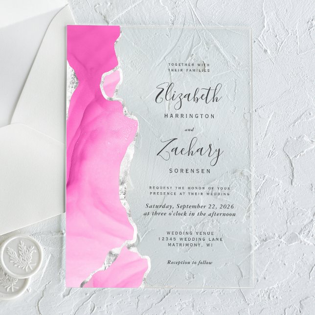 Invitaciones Acrílicas Moderno Boda de Agate de Plata Rosa (Subido por el creador)