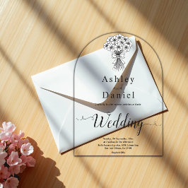 Invitaciones Acrílicas Moderno Boda de Bouquet negro y blanco