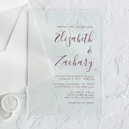 Invitaciones Acrílicas Moderno Boda de escritura mínima de Borgoña