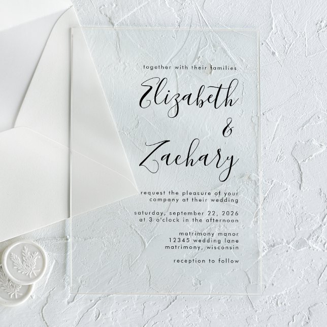 Invitaciones Acrílicas Moderno Boda de escritura negra mínima (Subido por el creador)