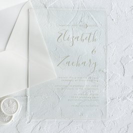 Invitaciones Acrílicas Moderno Boda de escritura verde de sabio mínimo