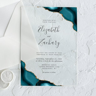 Invitaciones Acrílicas Moderno Boda de las esquinas de los anillos de oro