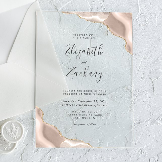Invitaciones Acrílicas Moderno Boda de los Rincones Agate Gold de Marfil (Subido por el creador)
