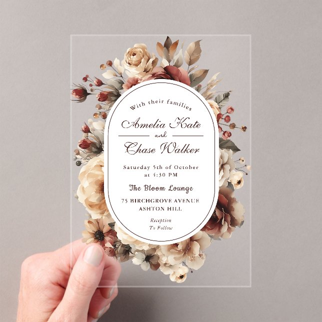 Invitaciones Acrílicas Moderno Boda de marco floral Boho (Insitu (portátil))