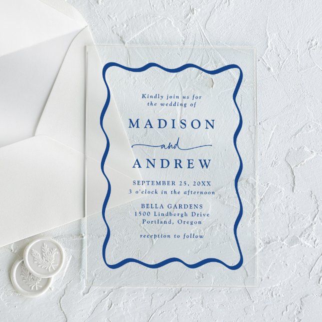 Invitaciones Acrílicas Moderno Boda de marco ondulado azul (Subido por el creador)