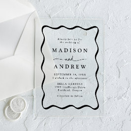 Invitaciones Acrílicas Moderno Boda de marco ondulado negro