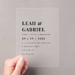 Invitaciones Acrílicas Moderno Boda de monograma de fotografía mínima neg