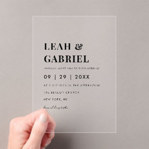 Invitaciones Acrílicas Moderno Boda de monograma de fotografía mínima neg