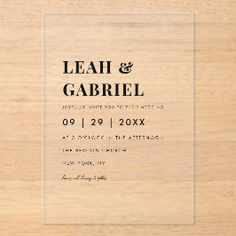 Invitaciones Acrílicas Moderno Boda de monograma de fotografía mínima neg