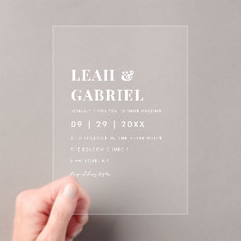 Invitaciones Acrílicas Moderno Boda de monograma de fotografía mínima neg