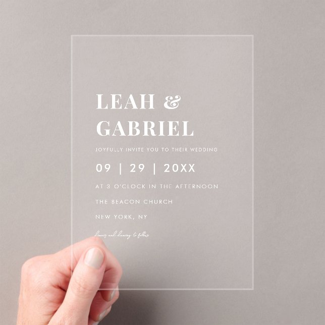 Invitaciones Acrílicas Moderno Boda de monograma de fotografía mínima neg (Insitu (portátil))