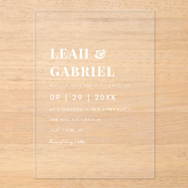 Invitaciones Acrílicas Moderno Boda de monograma de fotografía mínima neg