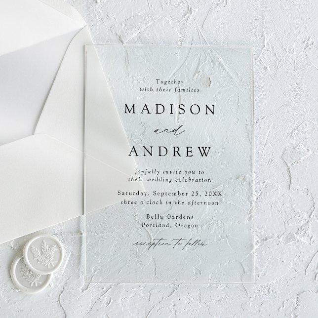 Invitaciones Acrílicas Moderno Boda elegante de escritura negra (Subido por el creador)