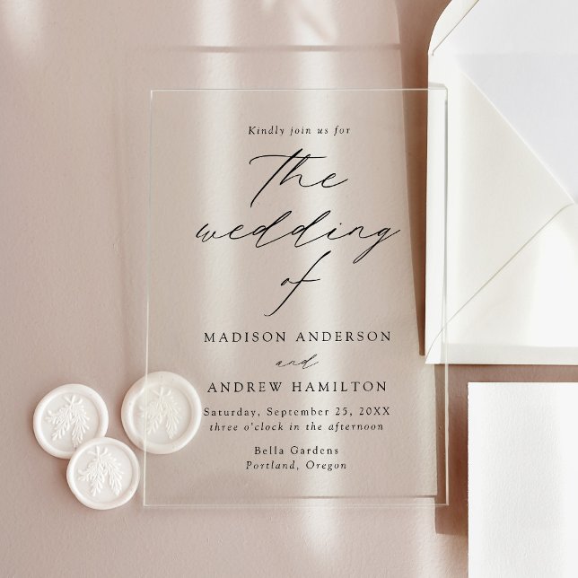 Invitaciones Acrílicas Moderno Boda elegante de escritura negra (Subido por el creador)