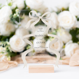 Invitaciones Acrílicas Moderno Boda elegante de Ivory Beige Bow Ribbon