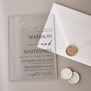 Invitaciones Acrílicas Moderno Boda Minimalista blanco negro elegante