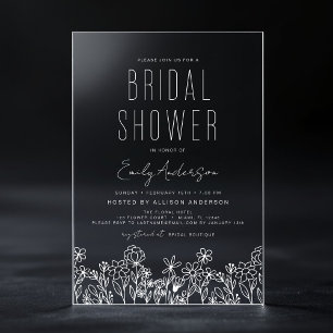 Invitaciones Acrílicas Moderno Boho Bridal Shower Elegante de Flores Silv