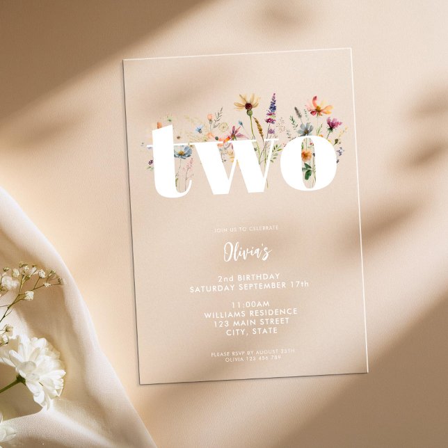 Invitaciones Acrílicas Moderno Boho Wildflower Segundo cumpleaños (Subido por el creador)