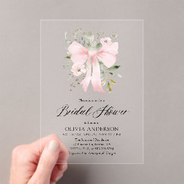 Invitaciones Acrílicas Moderno Bow Rosa Coquette Floral Bridal Ducha
