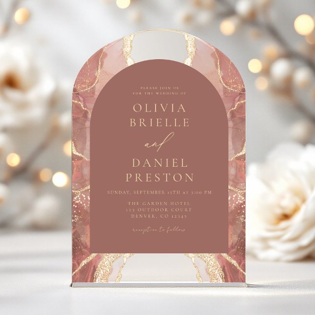 Invitaciones Acrílicas Moderno Bush Boda de Agate de Oro Rosa Elegante (Subido por el creador)