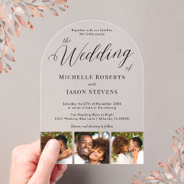 Invitaciones Acrílicas Moderno Chic 3 Franja de Fotos Caligrafía Boda
