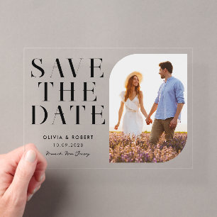 Invitaciones Acrílicas Moderno Chic Minimalista Foto Boda Guardar la Fech
