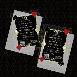 Invitaciones Acrílicas Moderno código QR Art Deco Casino Boda nocturno