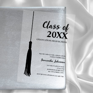Invitaciones Acrílicas Moderno Elegante Tassel de Graduación Negro para G