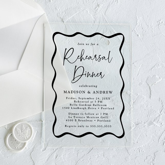 Invitaciones Acrílicas Moderno ensayo de marco ondulado negro (Subido por el creador)