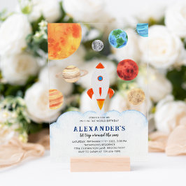Invitaciones Acrílicas Moderno Galaxy Planetas Espaciales Rocket Kids Cum