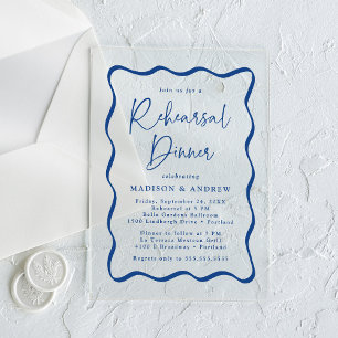Invitaciones Acrílicas Moderno marco ondulado azul ensayo Cena