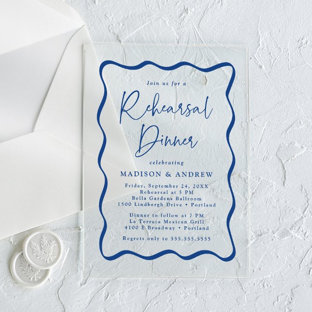 Invitaciones Acrílicas Moderno marco ondulado azul ensayo Cena (Subido por el creador)