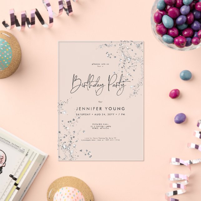 Invitaciones Acrílicas Moderno Mínimo Blanco Glam Diamantes Cumpleaños (Insitu (Celebración))