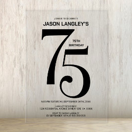 Invitaciones Acrílicas Moderno negrita Black Text 75th Birthday Party