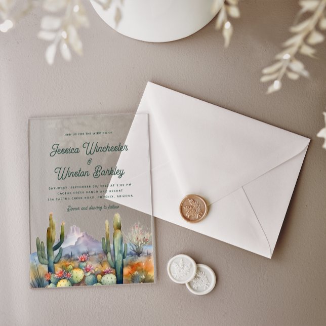 Invitaciones Acrílicas Moderno paisaje Verde azulado del desierto verde o (Subido por el creador)