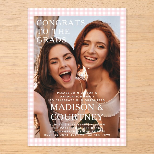 Invitaciones Acrílicas Moderno Partido de Graduación de Fotografía Beige- (Anverso)