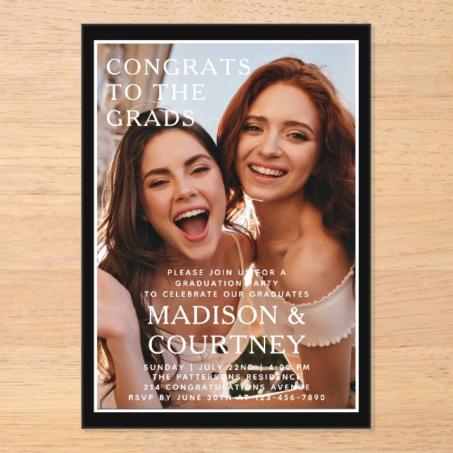 Invitaciones Acrílicas Moderno Partido de Graduación de Fotografía de Gin (Anverso)