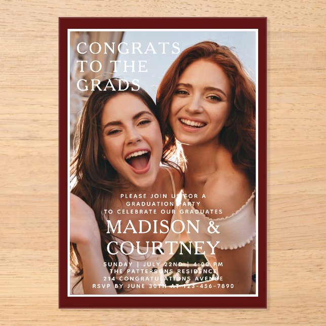 Invitaciones Acrílicas Moderno Partido de Graduación de Fotografía en Red (Anverso)