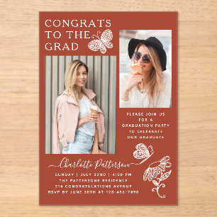 Invitaciones Acrílicas Moderno Partido de Graduación de Fotos de Mariposa