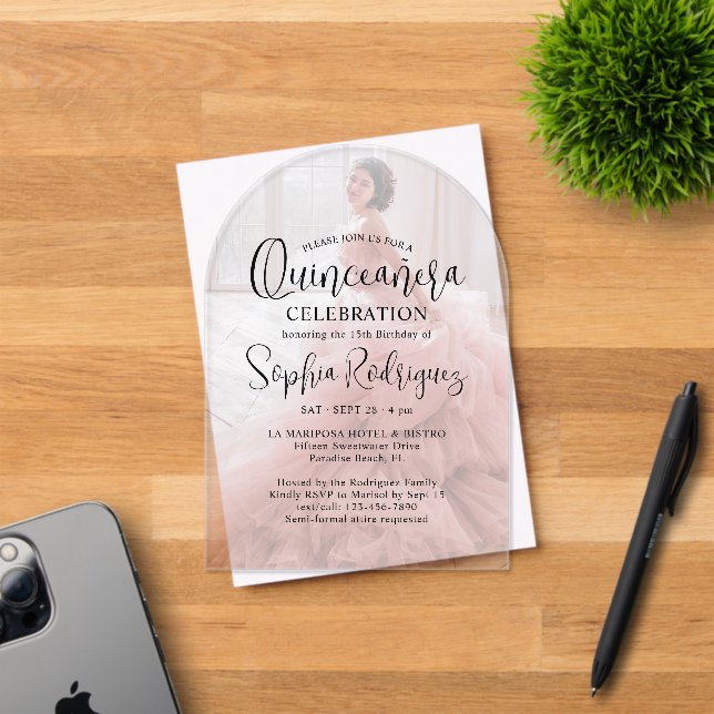 Invitaciones Acrílicas Moderno resumen fotográfico de quinceañera 15 años (Insitu (Tarjeta de Invitación))