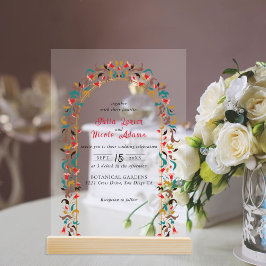 Invitaciones Acrílicas Moderno Romántico Elegante Boda Floral de Wreath