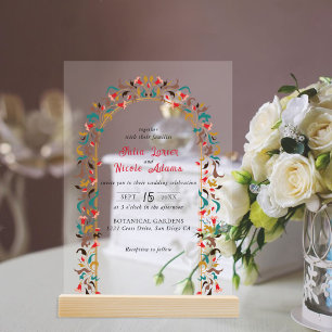 Invitaciones Acrílicas Moderno Romántico Elegante Boda Floral de Wreath