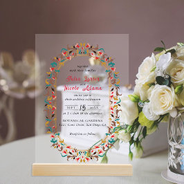 Invitaciones Acrílicas Moderno Romántico Elegante Boda Floral de Wreath