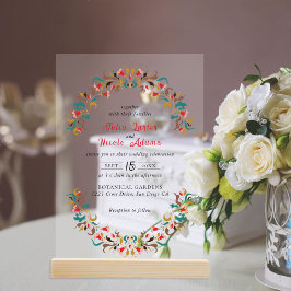 Invitaciones Acrílicas Moderno Romántico Elegante Boda Floral de Wreath