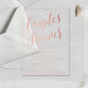 Invitaciones Acrílicas Moderno Rosa de Moda Relieve metalizado dorado Par