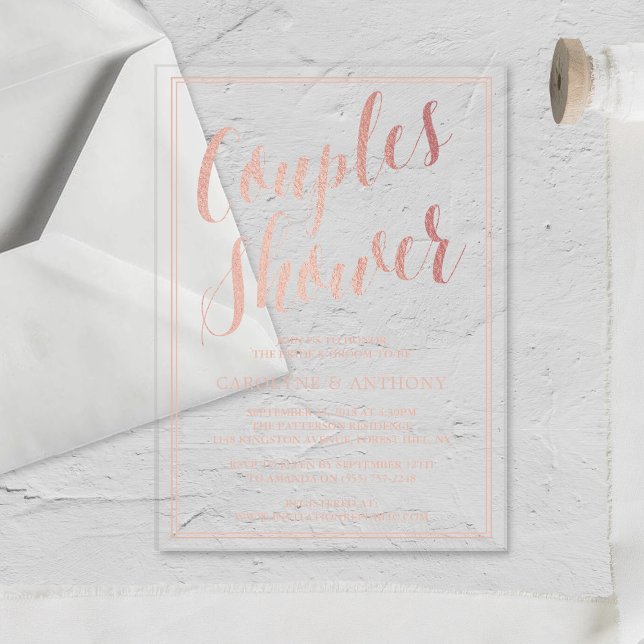 Invitaciones Acrílicas Moderno Rosa de Moda Relieve metalizado dorado Par (Subido por el creador)