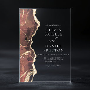 Invitaciones Acrílicas Moderno Rubor Pink Gold Agate Elegant Wedding